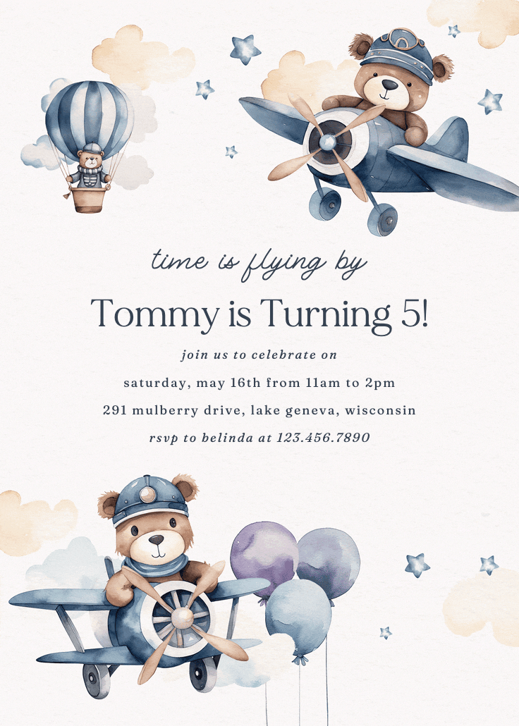 Beary cute pilot - birthday invitation