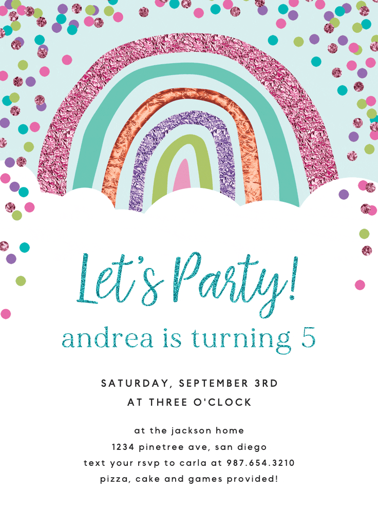 Big rainbow and sky - birthday invitation