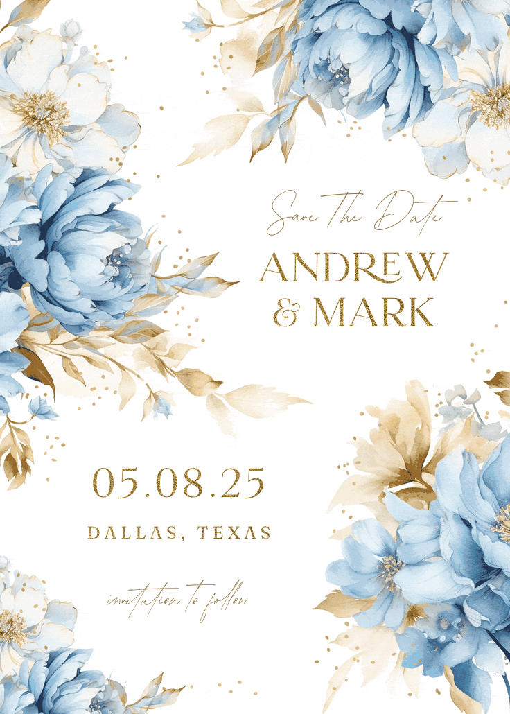 Blue blooms - save the date card