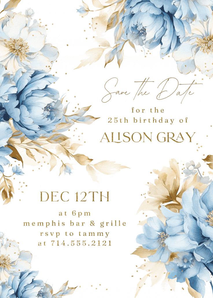 Blue blooms - birthday invitation