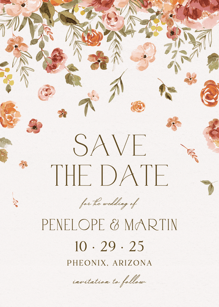 Falling blooms - save the date card