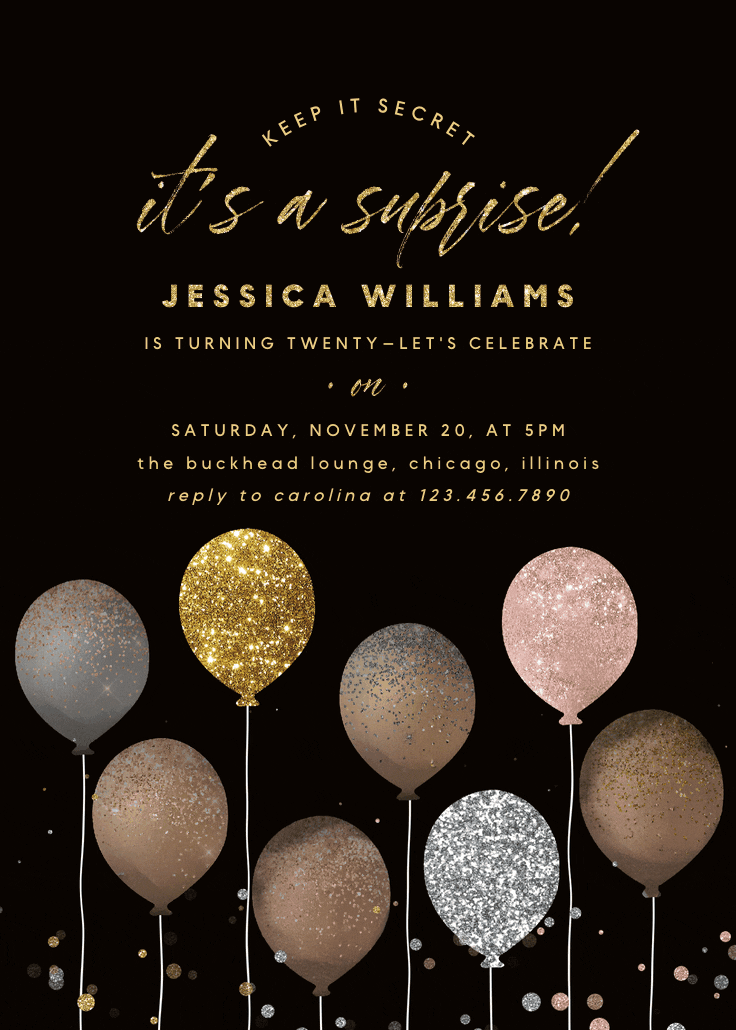 Glitter balloon - birthday invitation