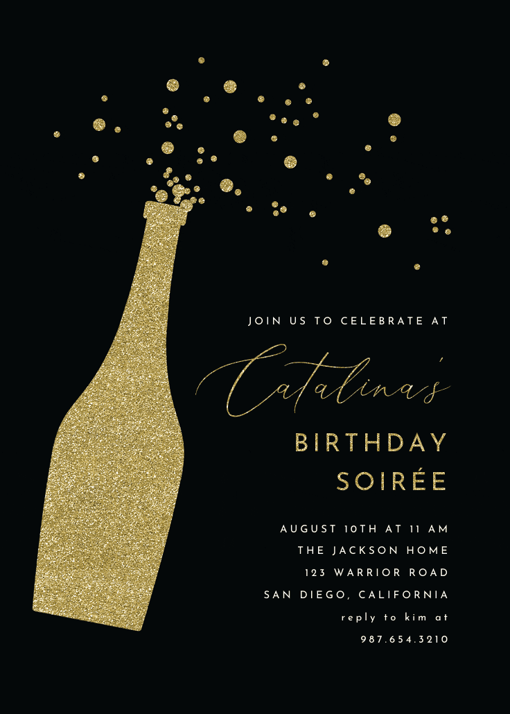 Glitter bubbly - birthday invitation