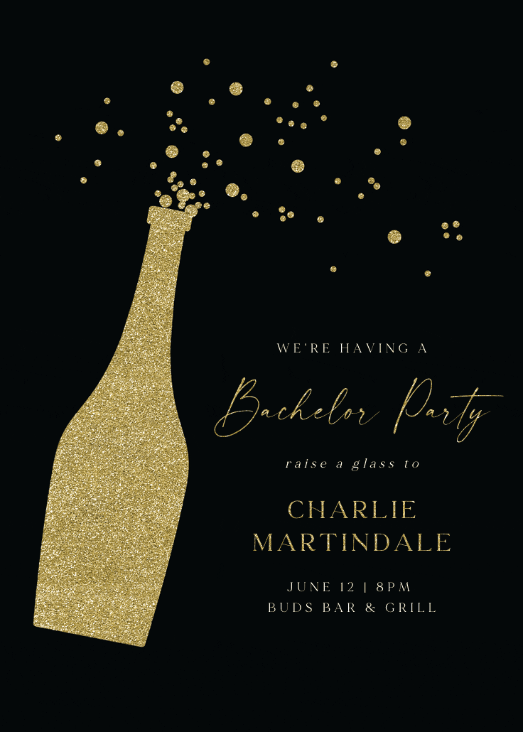 Glitter bubbly - bachelor party invitation