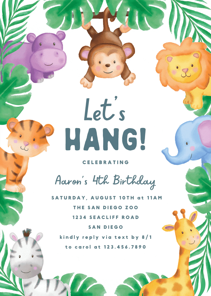 Jungle animal - birthday invitation