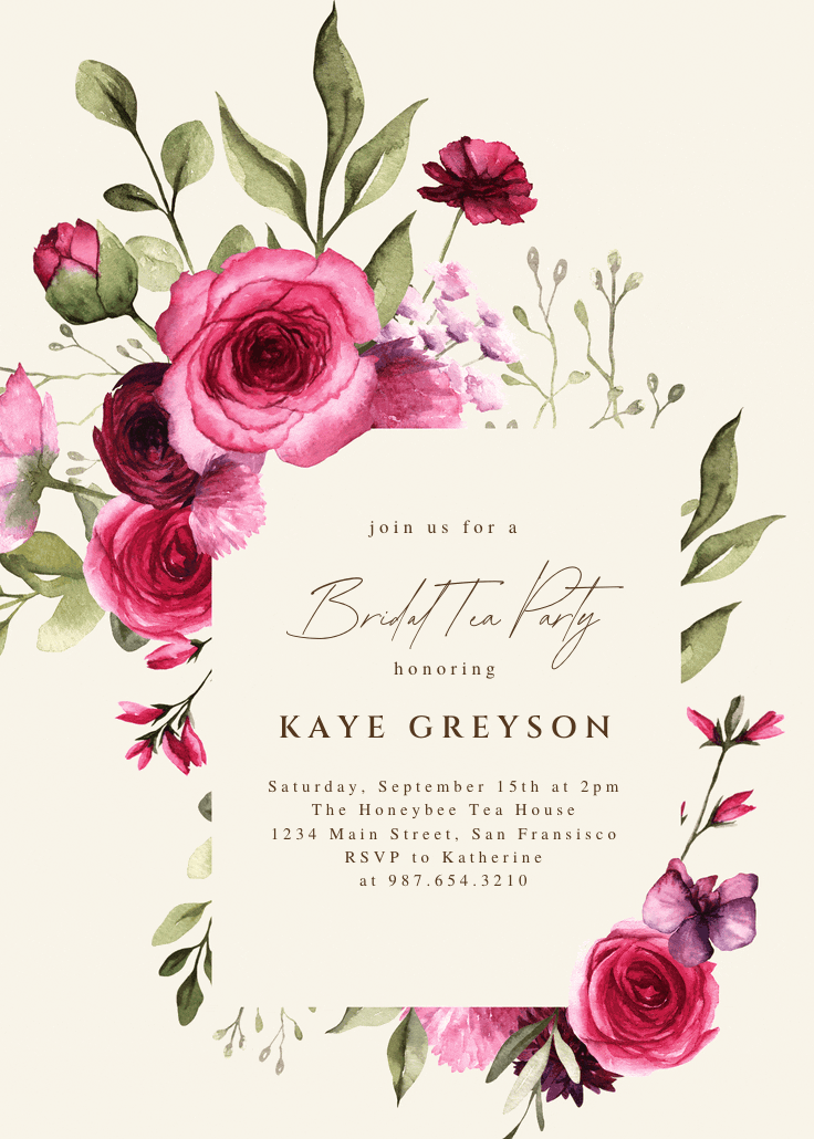 Magenta flowers - bridal shower invitation