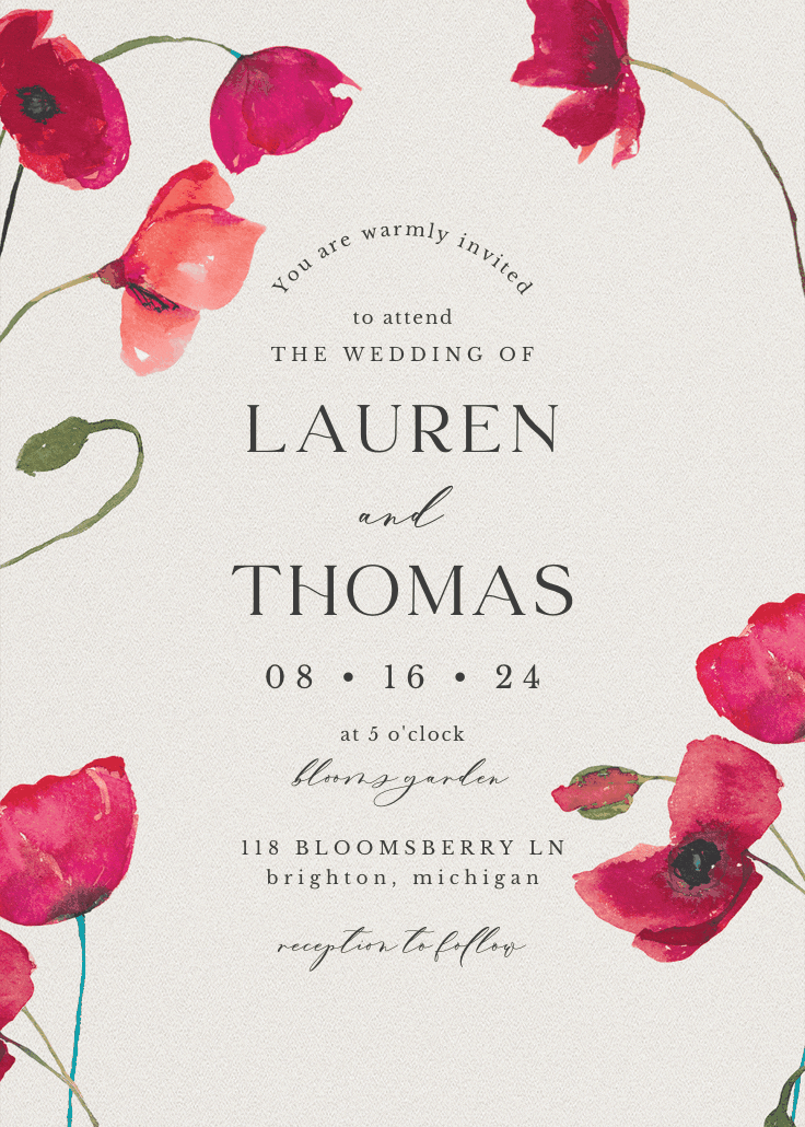 Red poppies - wedding invitation