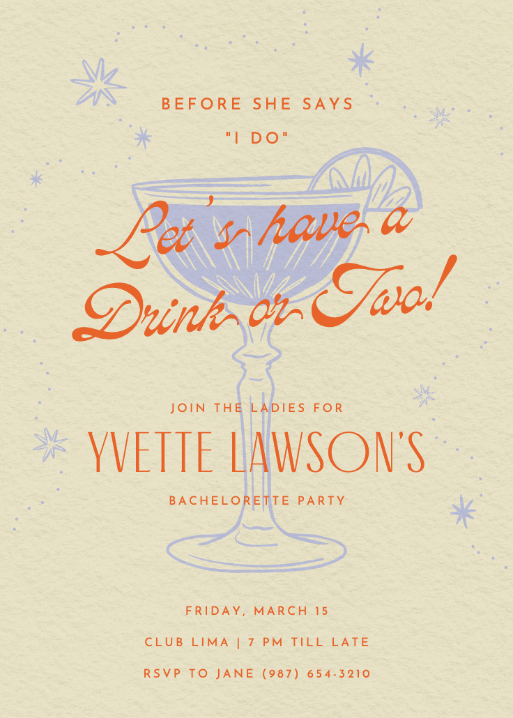 Retro drinks - bachelorette party invitation