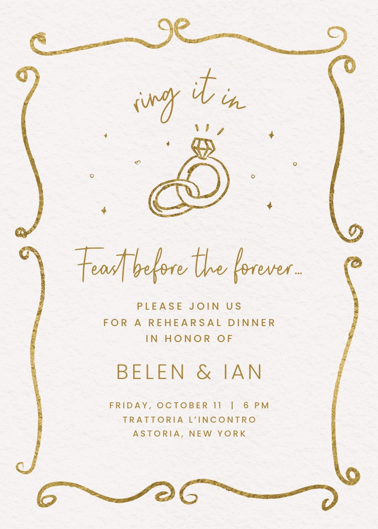 Ring it in - rehearsal dinner party invitation