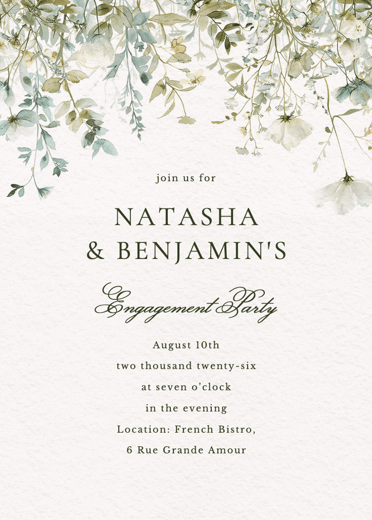 Sage leaves - engagement party invitation