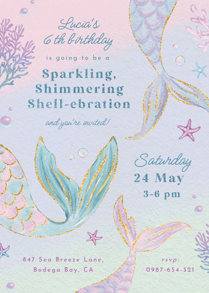 Shimmering shell-ebration - birthday invitation