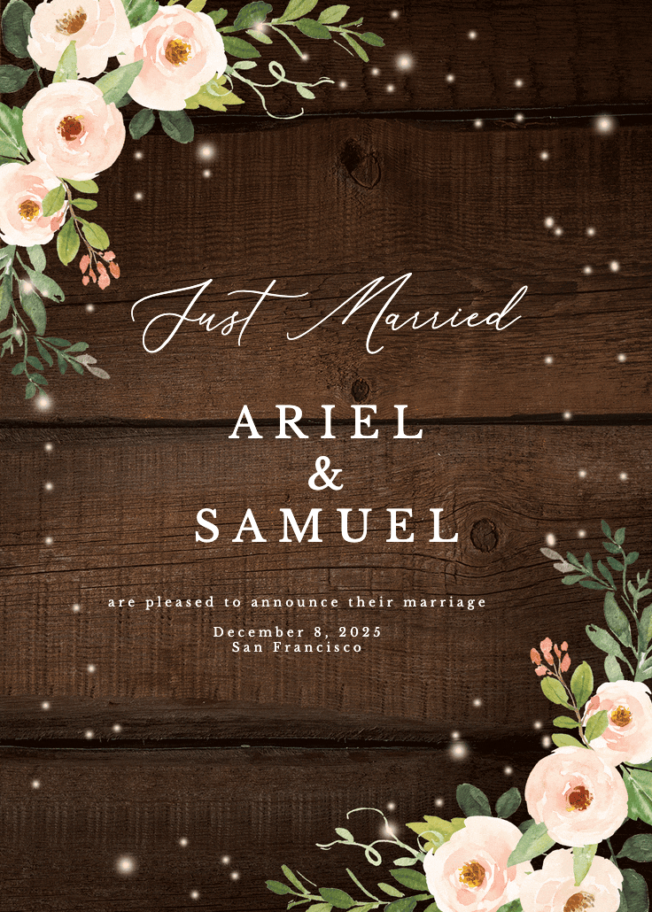 Sparkling rustic floral - wedding announcement