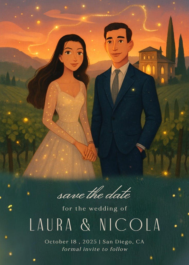 A vineyard fairytale - save the date card