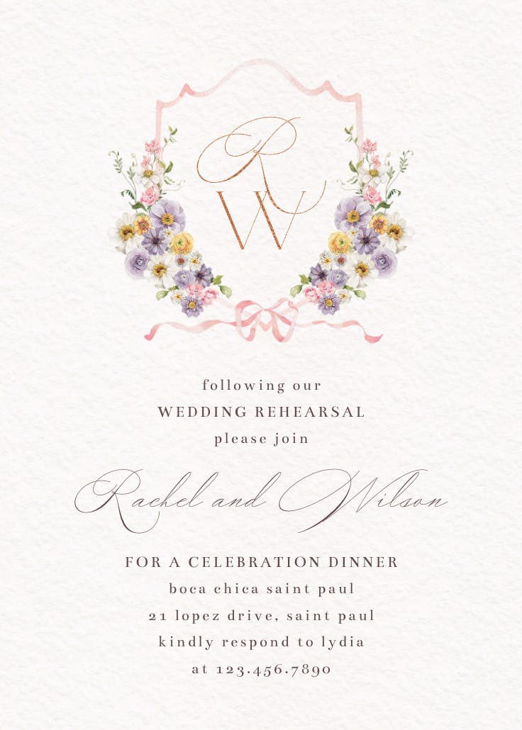 Blooms all around - rehearsal dinner party invitation