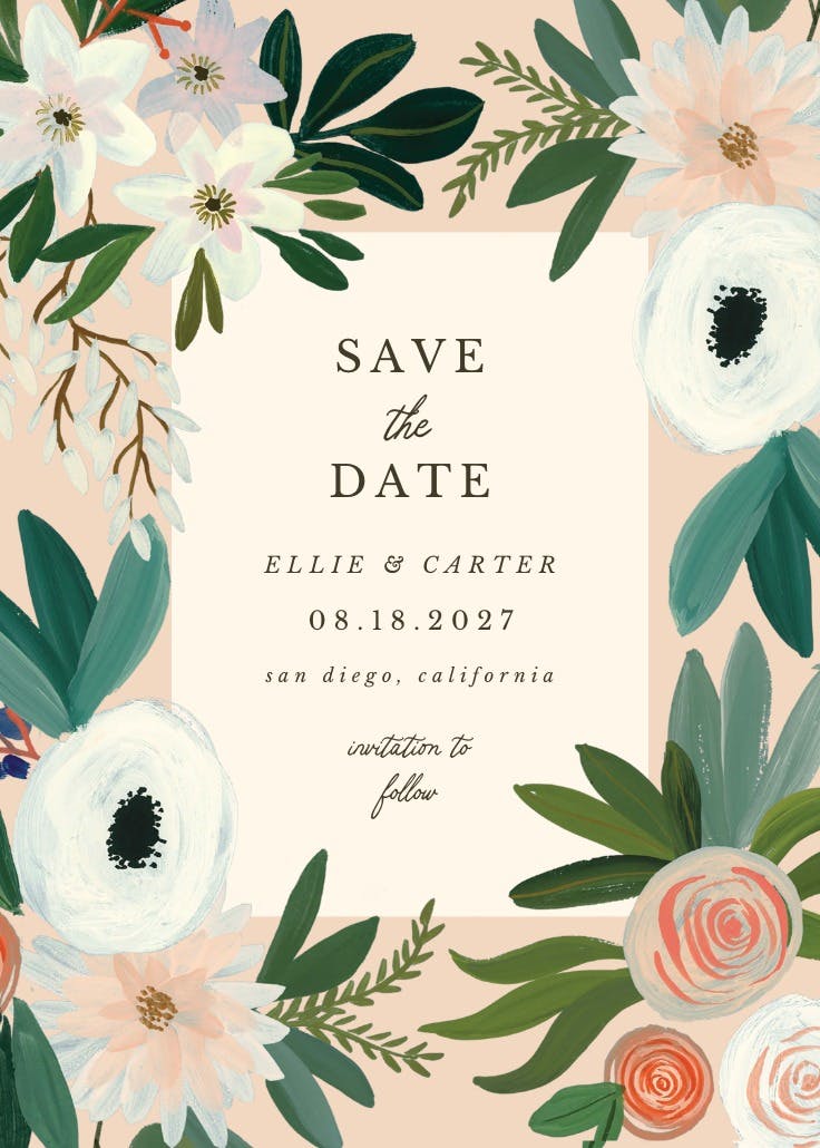 Blue floral - save the date card