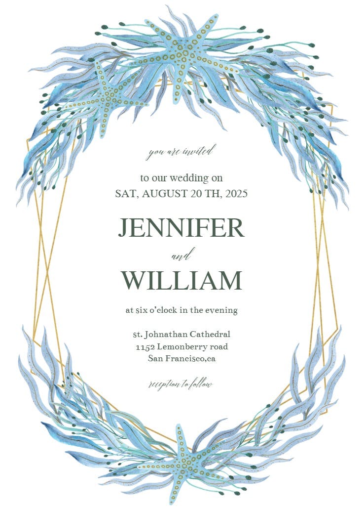 Botanical ocean polygon - wedding invitation