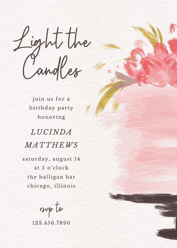 Brushwork cake - birthday invitation
