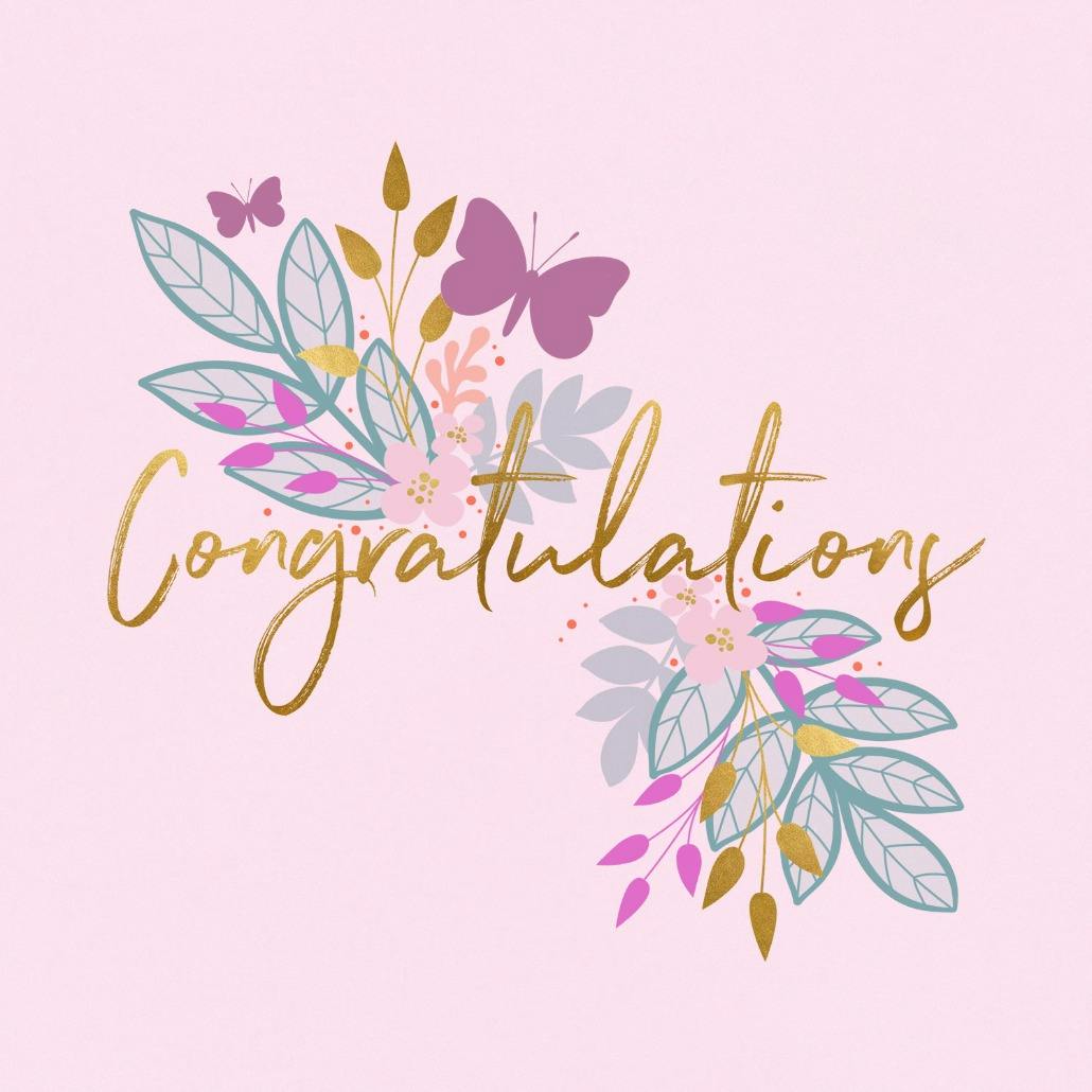Butterflies & flowers - wedding congratulations card