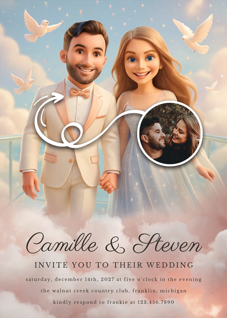 Dove & clouds - wedding invitation