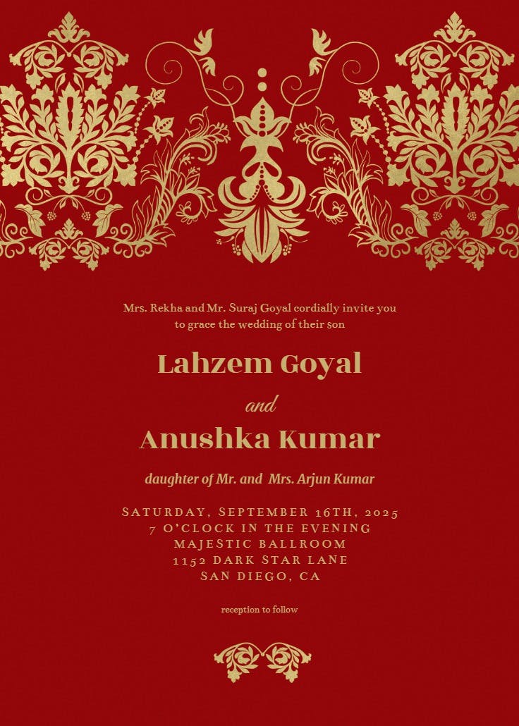 Elegant damask - wedding invitation