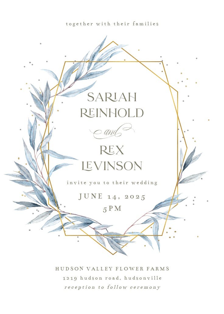 Geometric navy leaves - wedding invitation