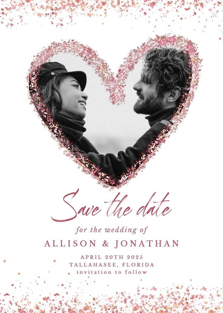 Glitter heart - save the date card