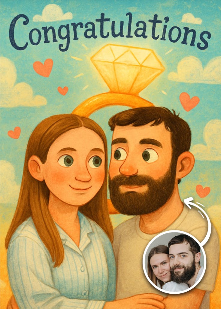 Glowing ring - engagement congratulations card