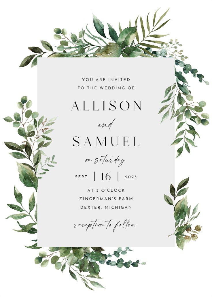 Greenery border - wedding invitation