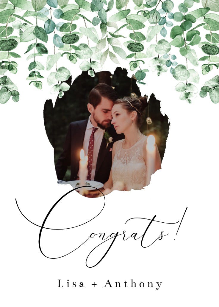 Greenery eucalyptus rustic frame - wedding congratulations card