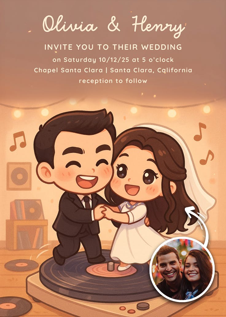 Love on the record - wedding invitation