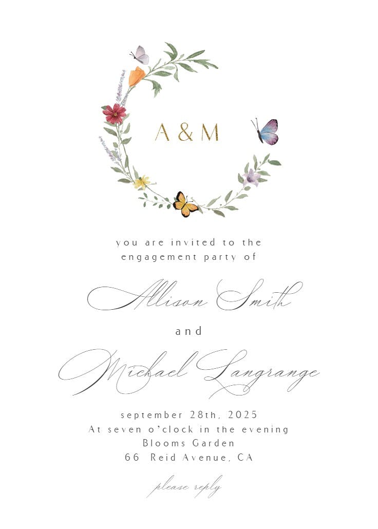 Meadow monogram - engagement party invitation