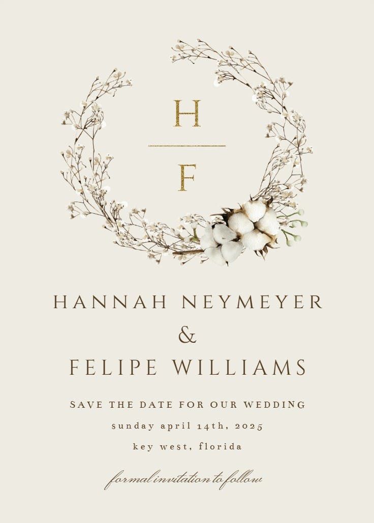 Minimalist winter watercolor florals - save the date card