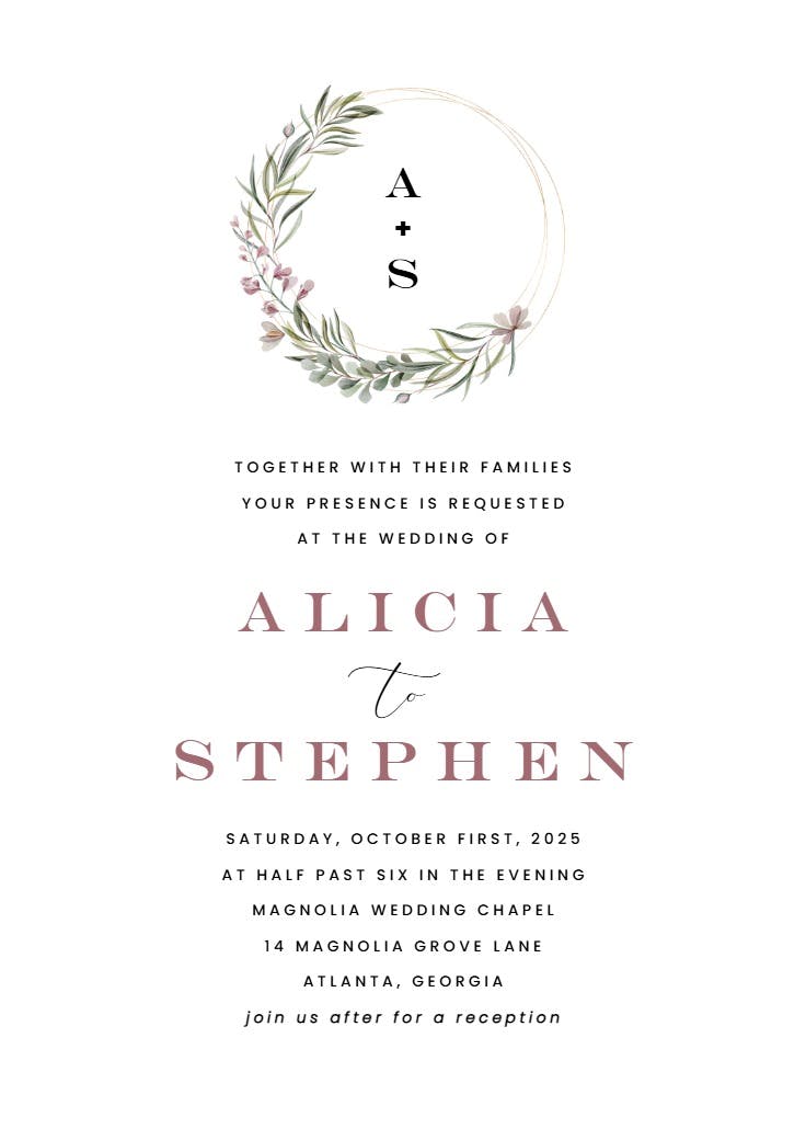 Monogram wreath - wedding invitation