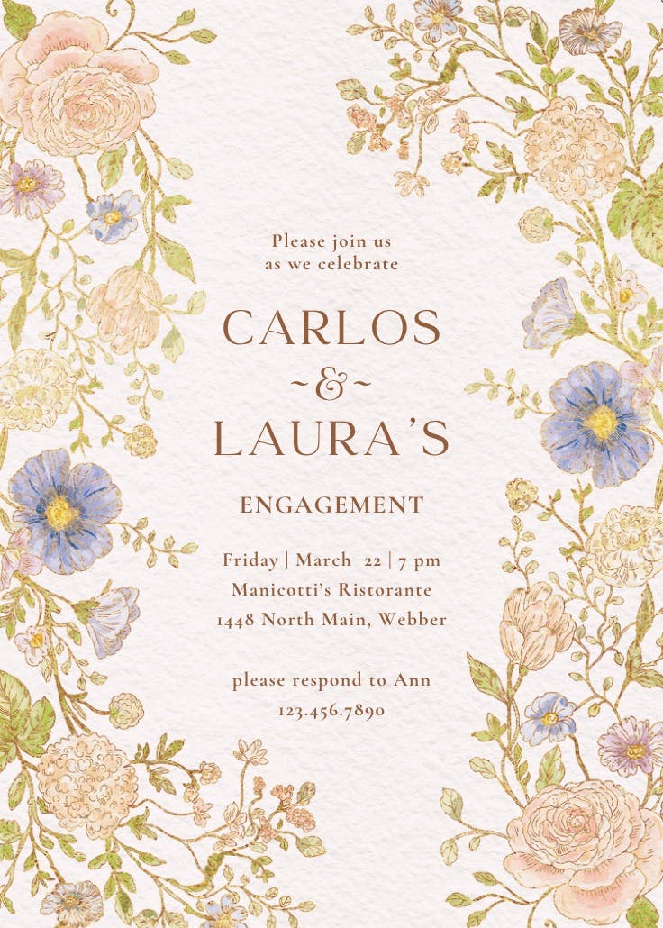 Nouveau florals - engagement party invitation