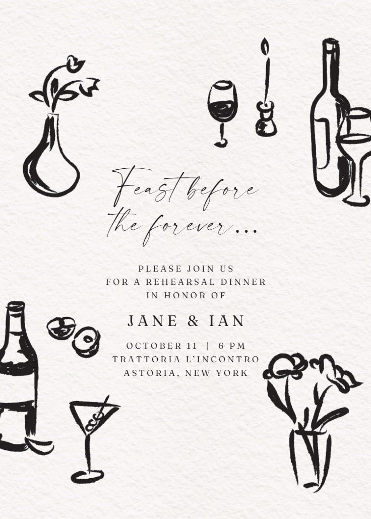 Pen and ink - rehearsal dinner party invitation