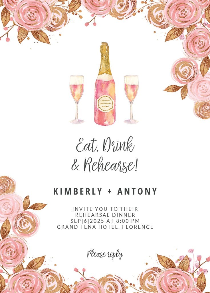 Pink bubbly - rehearsal dinner party invitation