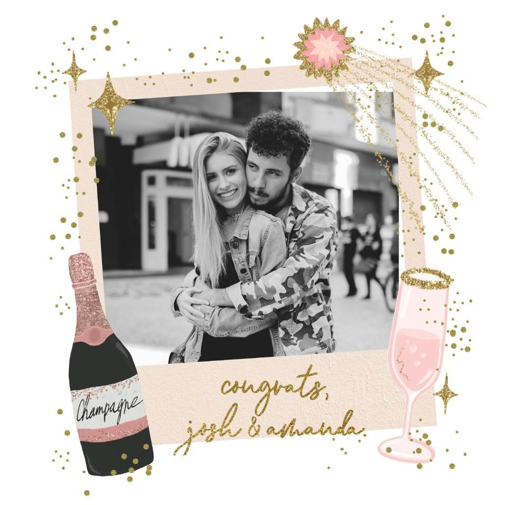 Polaroid champagne - engagement congratulations card