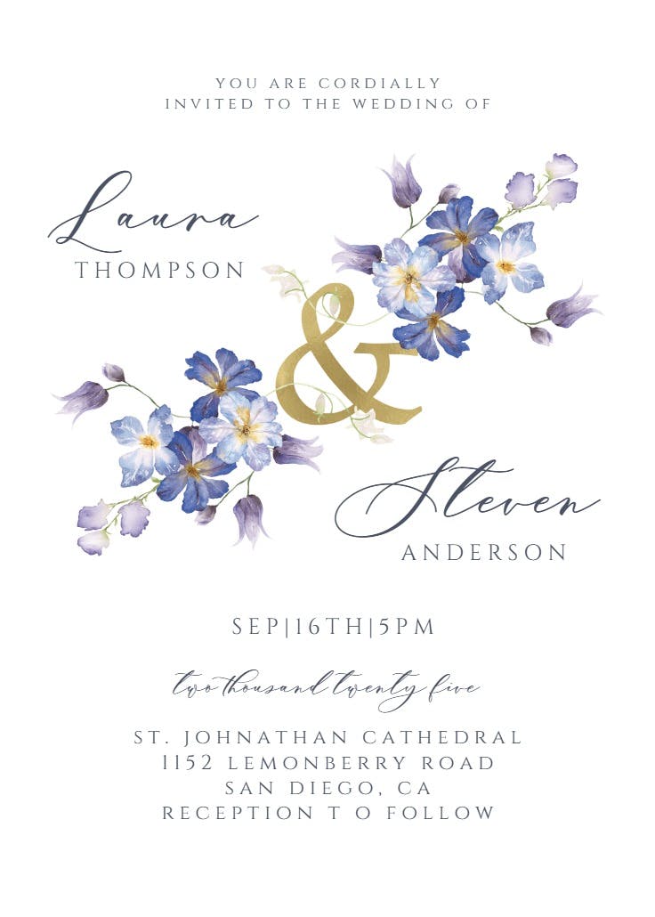 Purple flowers decoration - wedding invitation