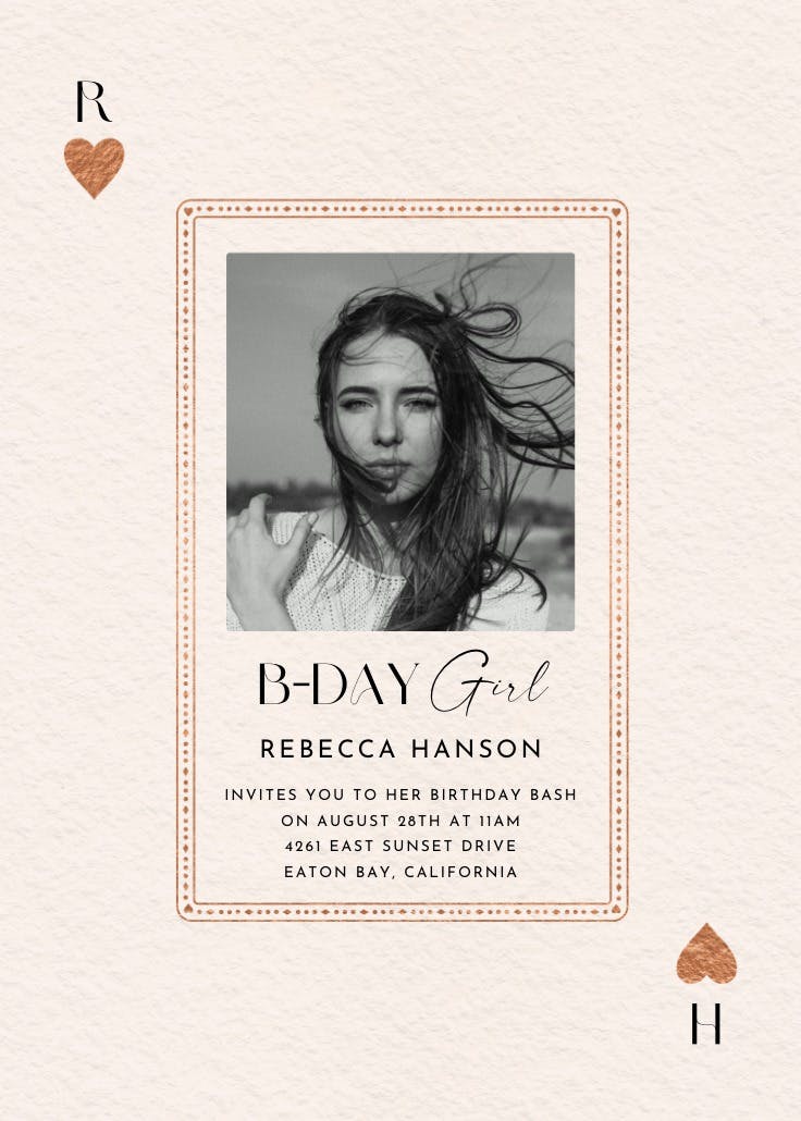 Queen of the hearts photo - birthday invitation
