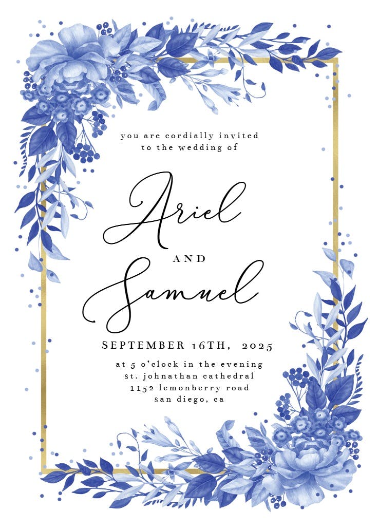 Surreal indigo bouquet - wedding invitation