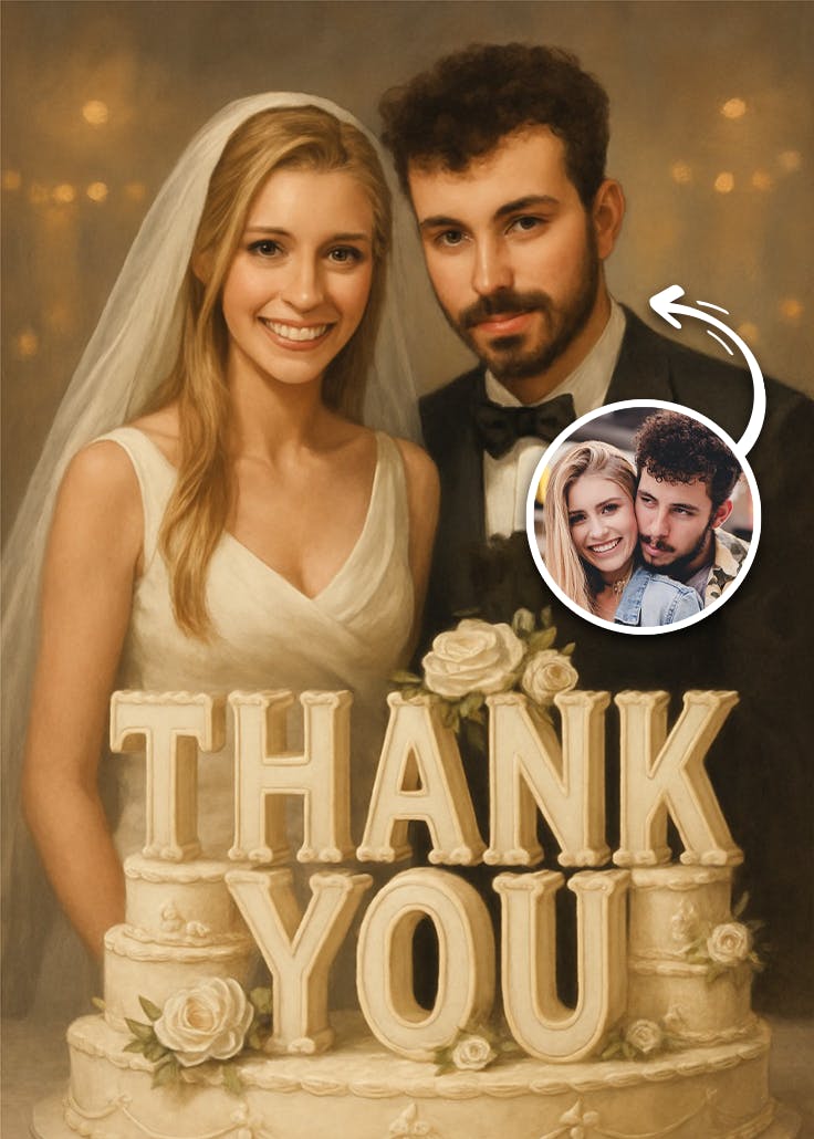 Thank you cake - wedding thank you card