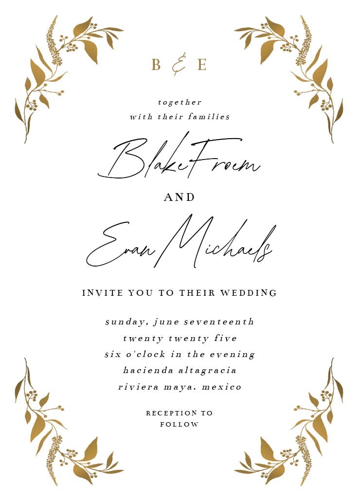 Tiny gold botanical - wedding invitation