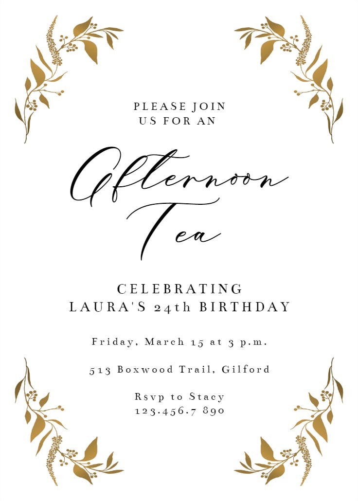 Tiny gold botanical - birthday invitation