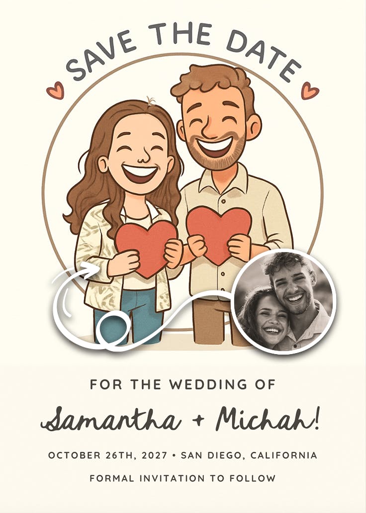 Two hearts in one - save the date card