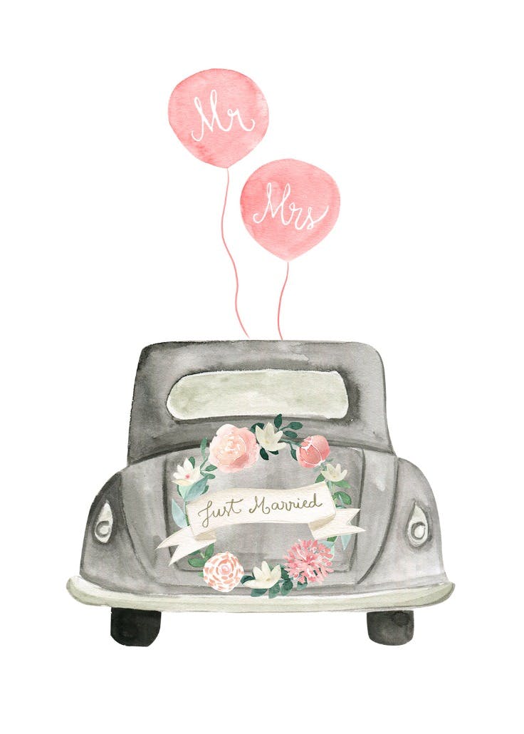 Vintage wedding car - wedding congratulations card