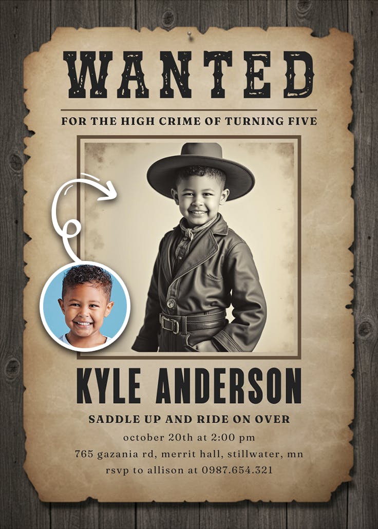 Wanted western - birthday invitation