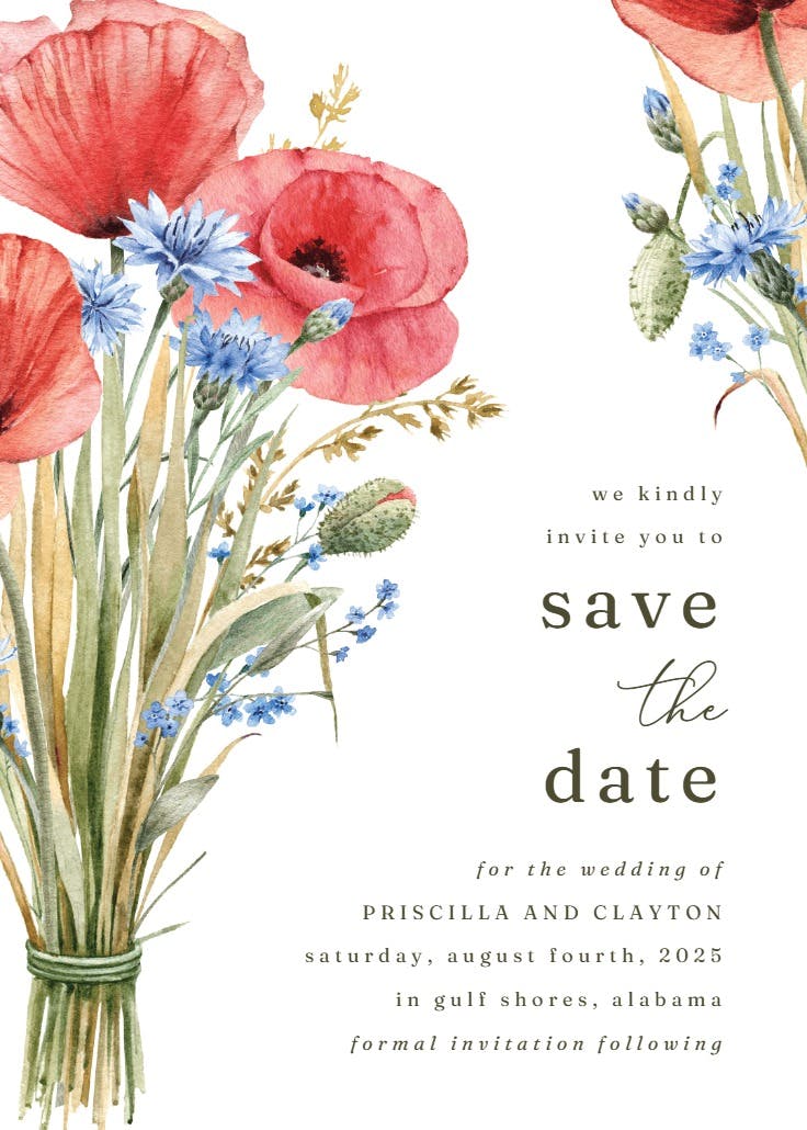 Watercolor poppies - save the date card