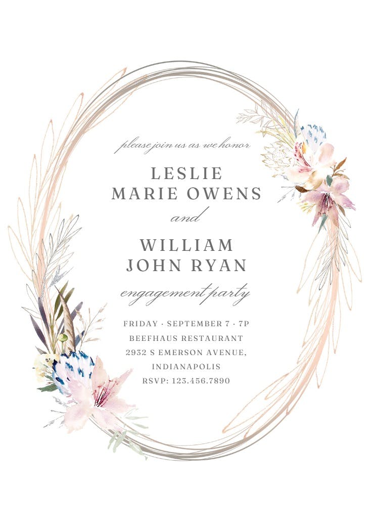 Whimsical wreath - engagement party invitation