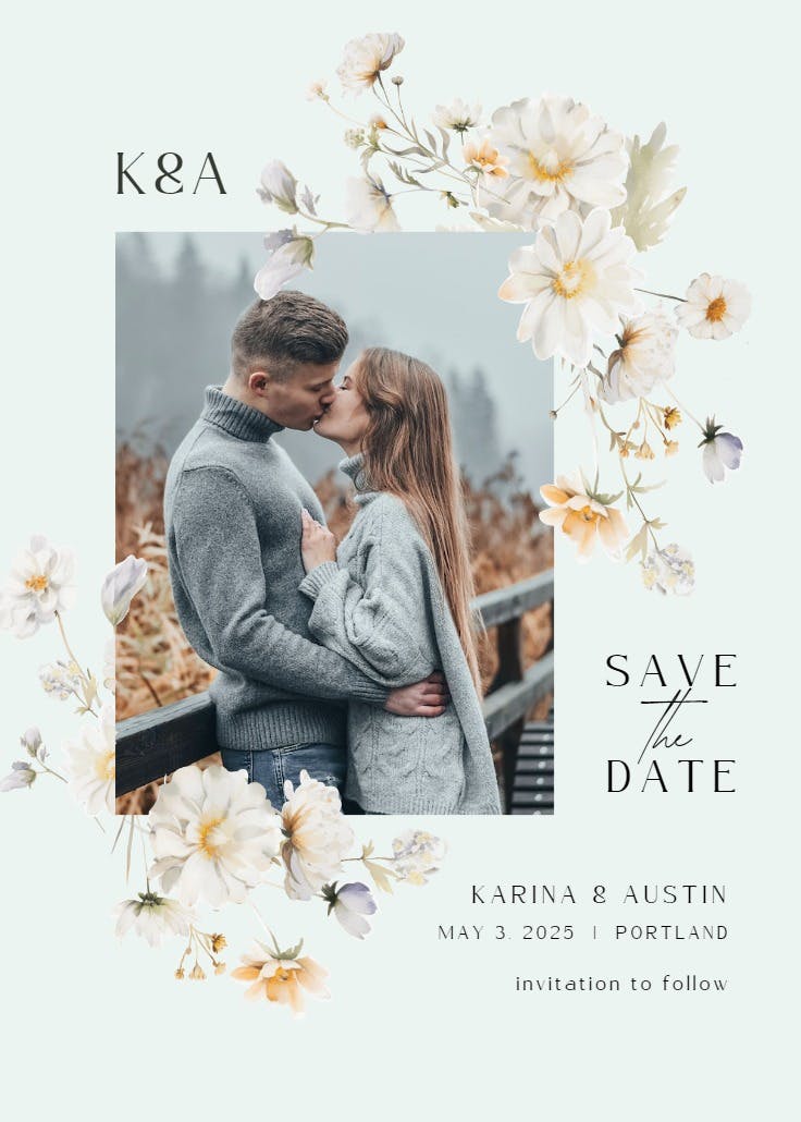 White wildflowers - save the date card